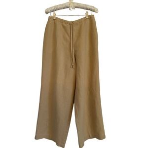 Finity Naturals Womens Tan 100% Linen Wide Leg Drawstring Cropped Pants M Resort